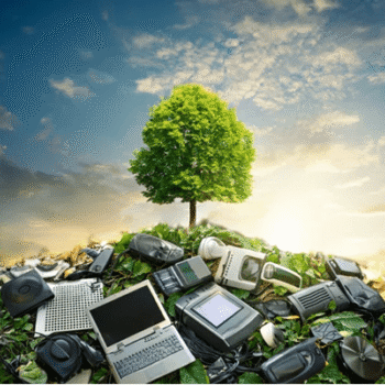 Zeleno drvo na gomili elektronskog otpada
