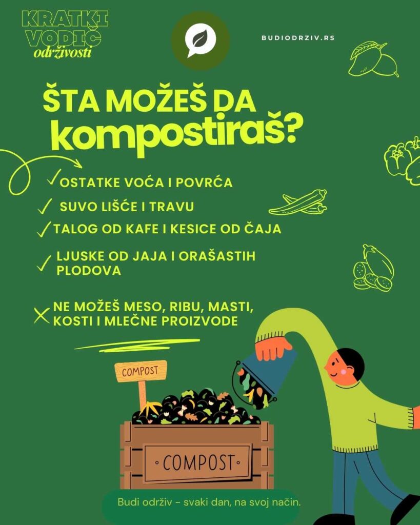 Kratki vodič održivosti - šta može a šta ne da se kompostuje od otpada pri kuvanju, više na budiodrziv.rs